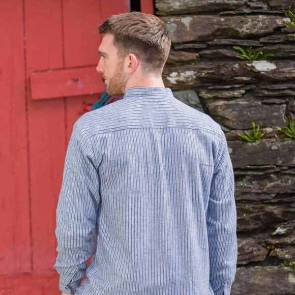 Lee Valley Irish Striped Cotton Grandfather Shirt - Picture 5 of 6